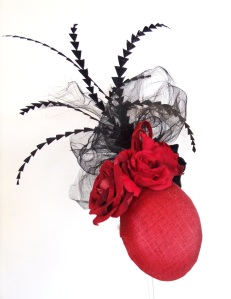Edel Staunton Milliner - AW'12 Red base with roses and dramatic black crin and feather detail €220
